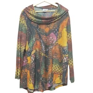 Parsley And Sage Boho Multicolor Cowl Neck Tunic Top Size   1X